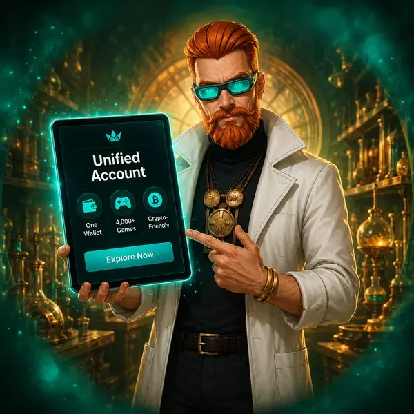 El Alquimista Jefe muestra características de cuenta unificada en Boomzino Casino en tablet brillante