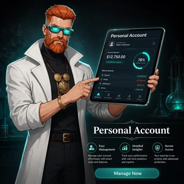 Chief Alchemist reviewing his personal account dashboard at Boomzino Casino portal